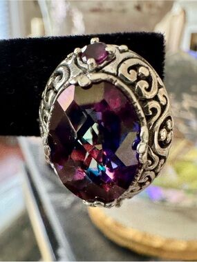 Sarda Ornate Silver with Amazing Deep Purple Mystic Stone Earrings